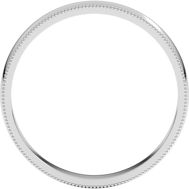18k White 3 Mm Milgrain Half Round Light Band Size 10
