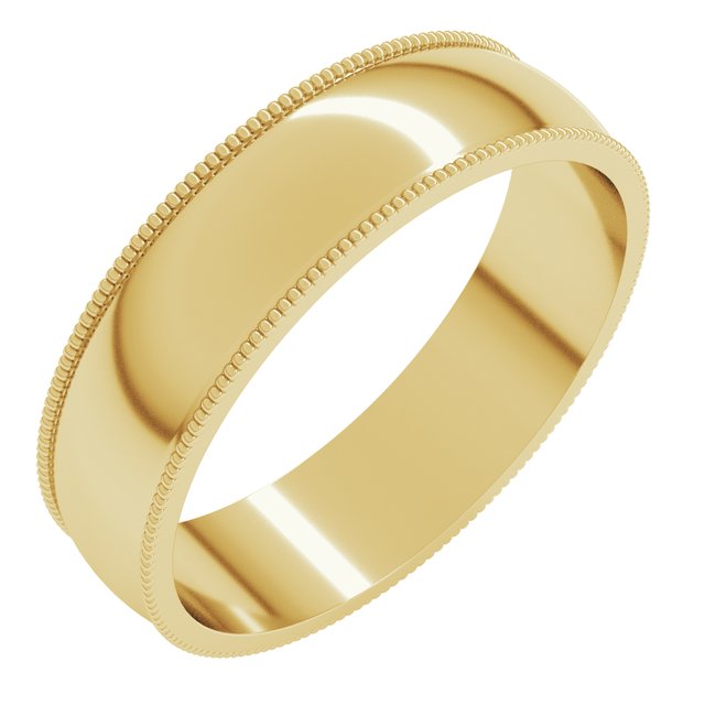 14K Yellow 5 mm Milgrain Half Round Light Band Size 7.5