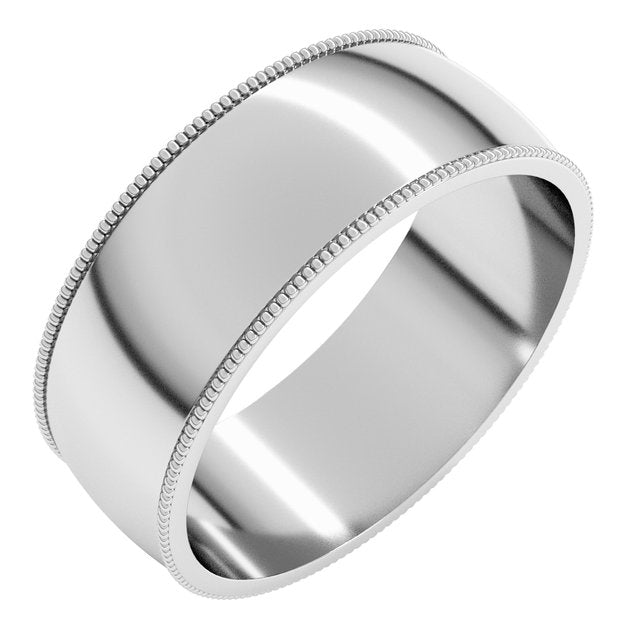 Sterling Silver 7 Mm Milgrain Half Round Light Band Size 8