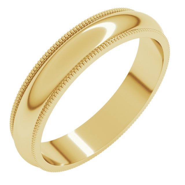 18k Yellow 4 Mm Milgrain Half Round Band Size 10