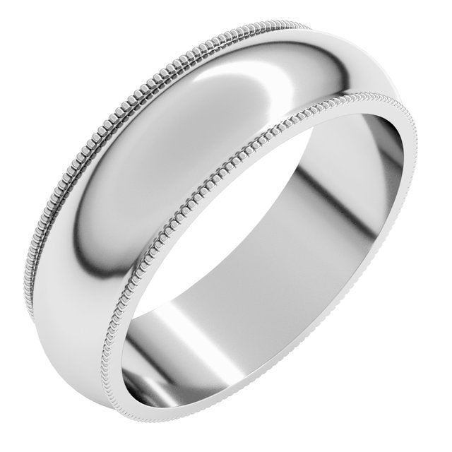 14k White 6 Mm Milgrain Half Round Band Size 8