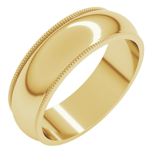 18k Yellow 6 Mm Milgrain Half Round Band Size 10