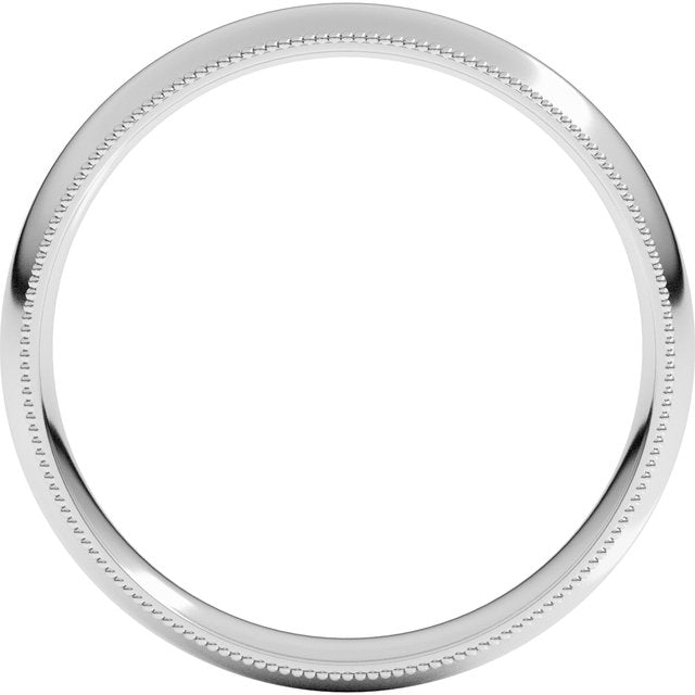 18k White 4 Mm Milgrain Half Round Comfort Fit Band Size 8