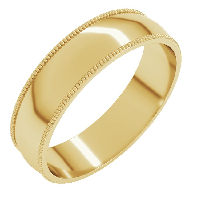 18k Yellow 5 Mm Milgrain Comfort-fit Half Round Band Size 8.5