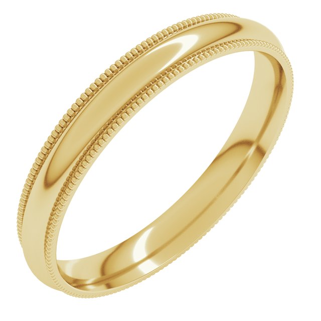 18k Yellow 3 Mm Milgrain Comfort-fit Half Round Band Size 10