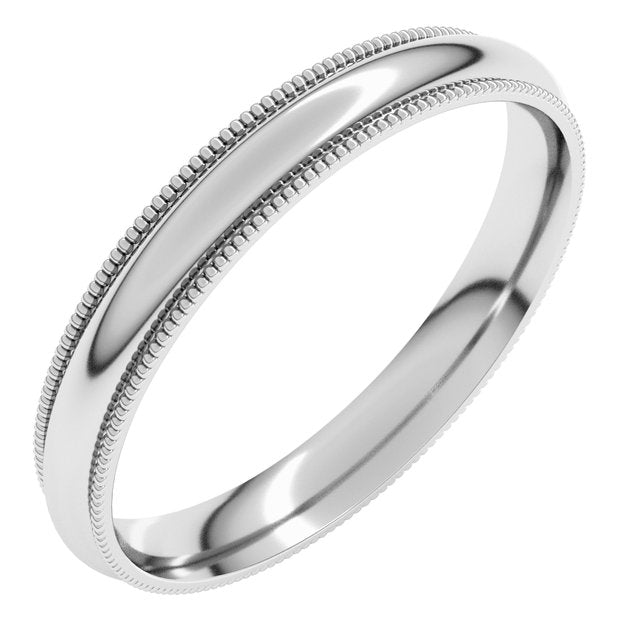 14k White 3 Mm Milgrain Half Round Comfort Fit Light Band Size 5.5