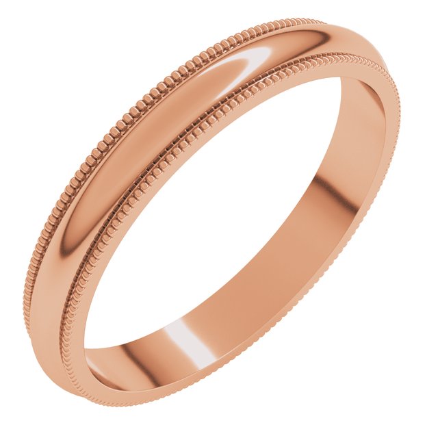 14k Rose 3 Mm Milgrain Half Round Band Size 9