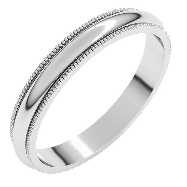14k White 3 Mm Milgrain Half Round Band Size 5