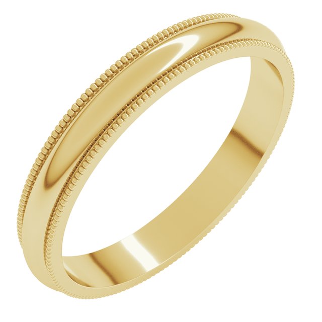 14K Yellow 3 mm Milgrain Half Round Band Size 8.5