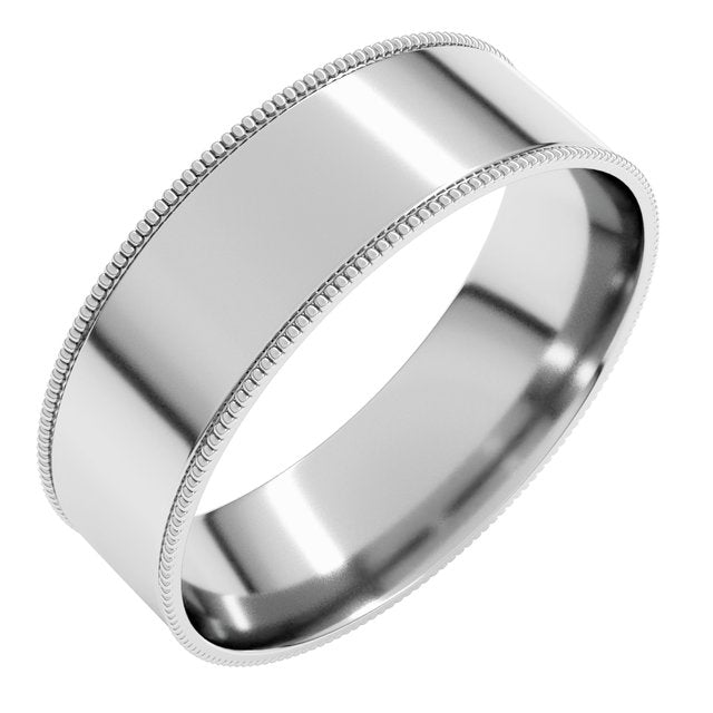 14K White 6 mm Milgrain Flat Comfort Fit Band Size 9.5