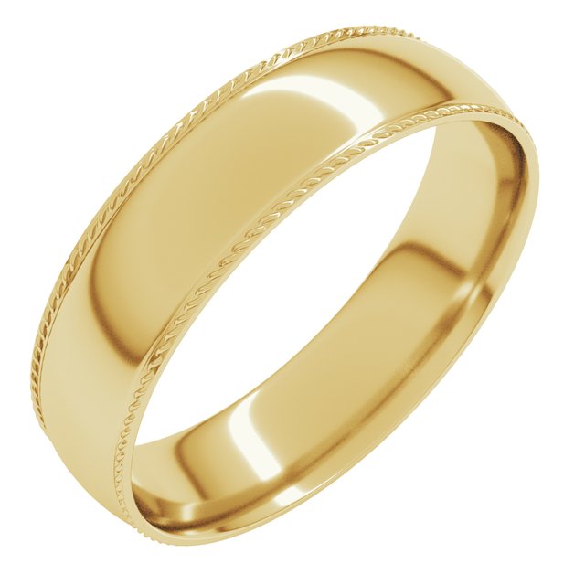 14k Yellow 5 Mm Rope Comfort-fit Half Round Band Size 8.5
