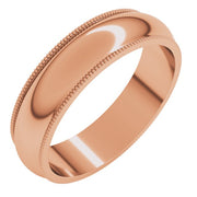 14K Rose 5 mm Milgrain Half Round Band Size 9