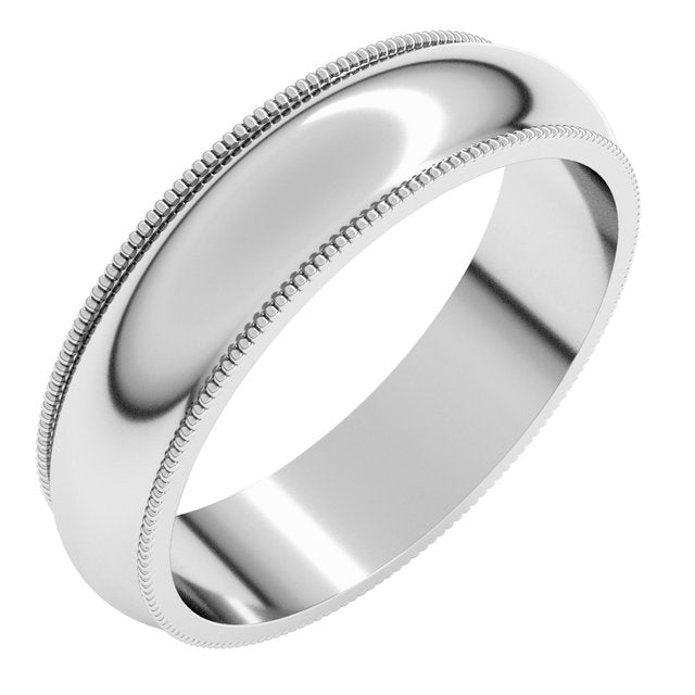 14k White 5 Mm Milgrain Half Round Band Size 6