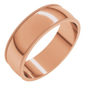 14K Rose 6 mm Milgrain Half Round Light Band Size 7