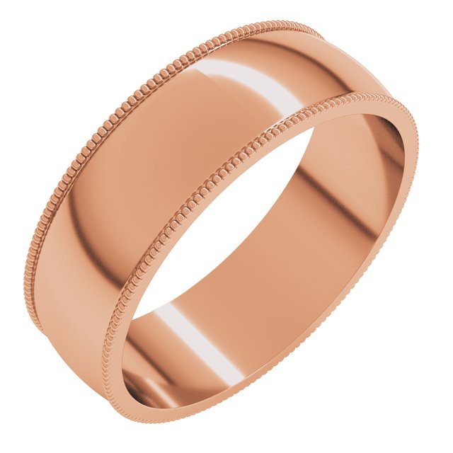 14K Rose 6 mm Milgrain Half Round Light Band Size 7