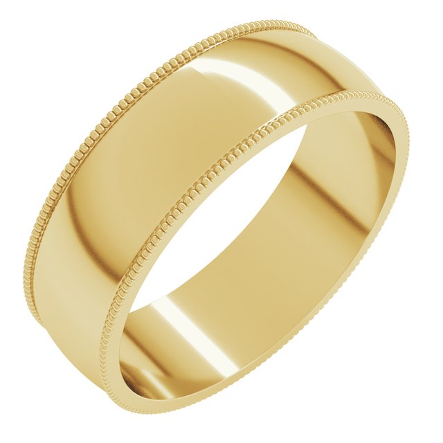 14K Yellow 6 mm Milgrain Half Round Light Band Size 10