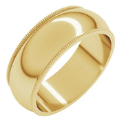 14k Yellow 7 Mm Milgrain Half Round Band Size 8.5