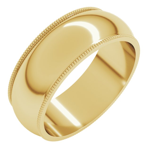 14k Yellow 7 Mm Milgrain Half Round Band Size 8.5