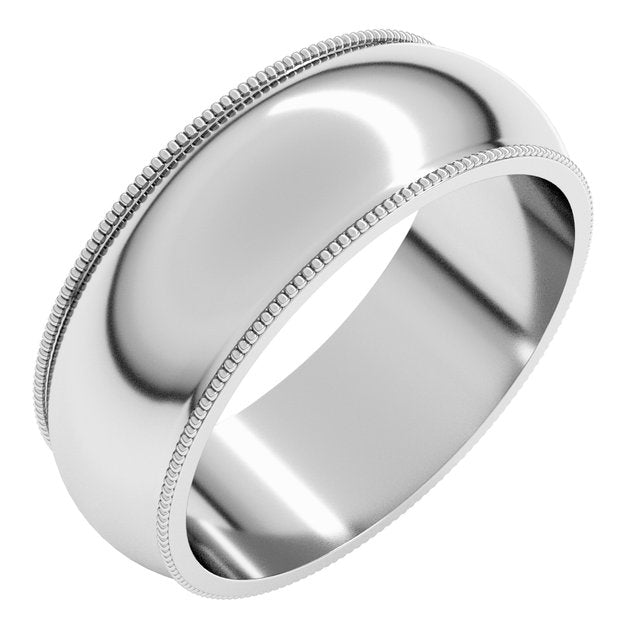 14k White 7 Mm Milgrain Half Round Band Size 13.5
