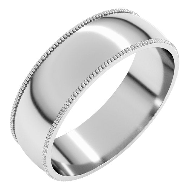 14k White 6 Mm Milgrain Half Round Comfort Fit Light Band Size 11