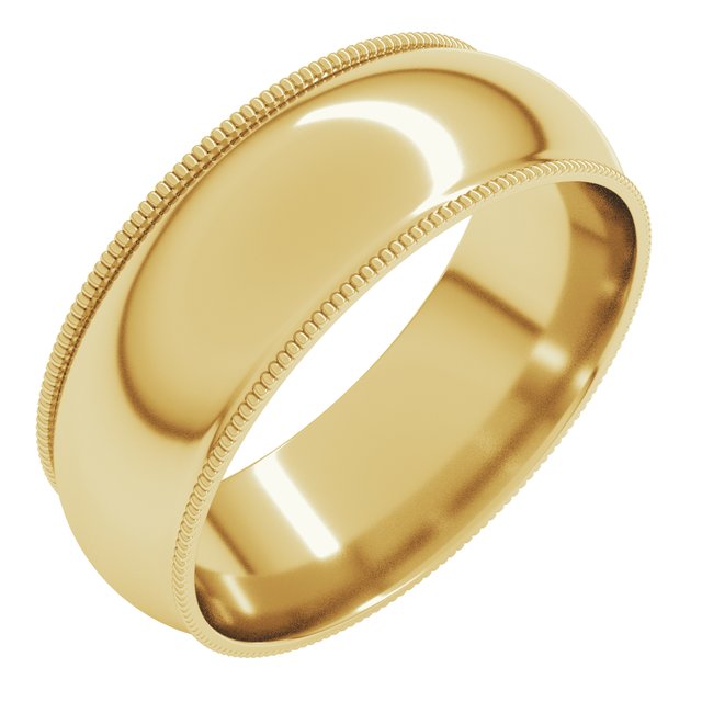14K Yellow 7 mm Milgrain Half Round Comfort Fit Band Size 7