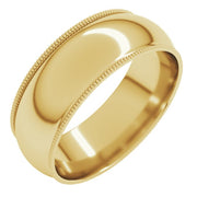 14k Yellow 7 Mm Milgrain Half Round Comfort Fit Light Band Size 14