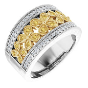 14K White/Yellow 3/8 CTW Yellow & White Natural Diamond Floral Ring