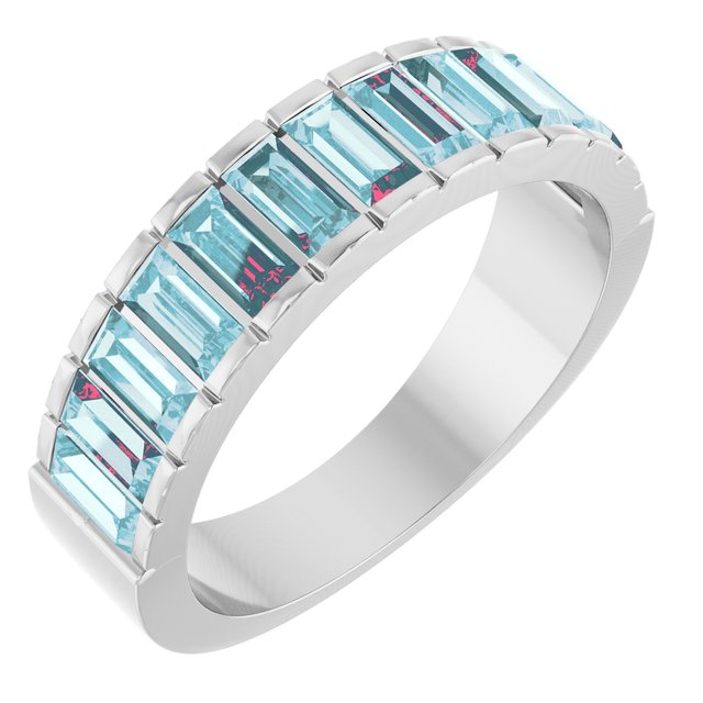 14K White Natural Sky Blue Topaz Channel-Set Ring