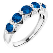 14k White Natural Ceylon Blue Sapphire & .03 Ctw Natural Diamond Ring