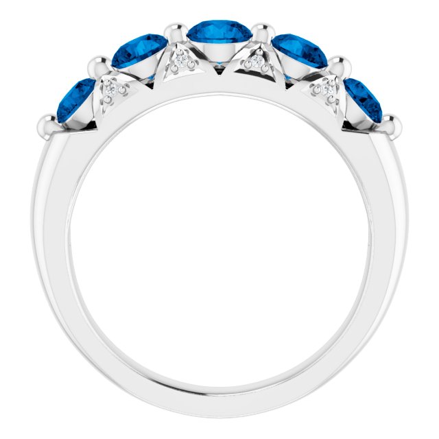 14k White Natural Ceylon Blue Sapphire & .03 Ctw Natural Diamond Ring