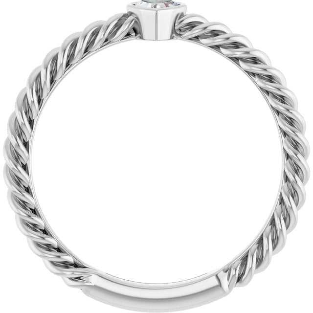14K White 1/6 CT Natural Diamond Bezel-Set Rope Ring