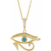 14K Yellow Natural Turquoise & .08 CTW Natural Diamond Eye of Horus 16-18' Necklace