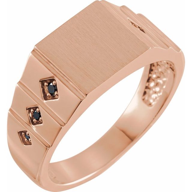 14K Rose .08 CTW Natural Black Diamond 23.5 mm Geometric Signet Ring