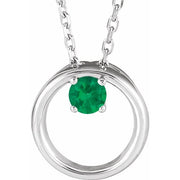 14k White Natural Emerald Circle 16-18' Necklace