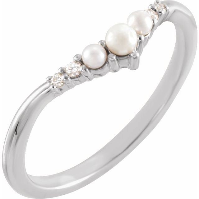 14K White Pearl & .03 CTW Natural Diamond Contour Band