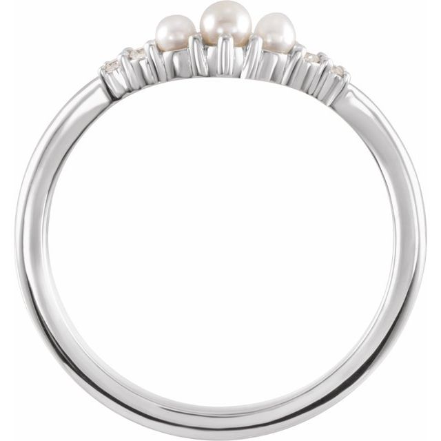 14K White Pearl & .03 CTW Natural Diamond Contour Band