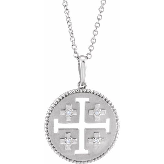 14K White .025 CTW Natural Diamond Jerusalem Cross 16-18' Necklace