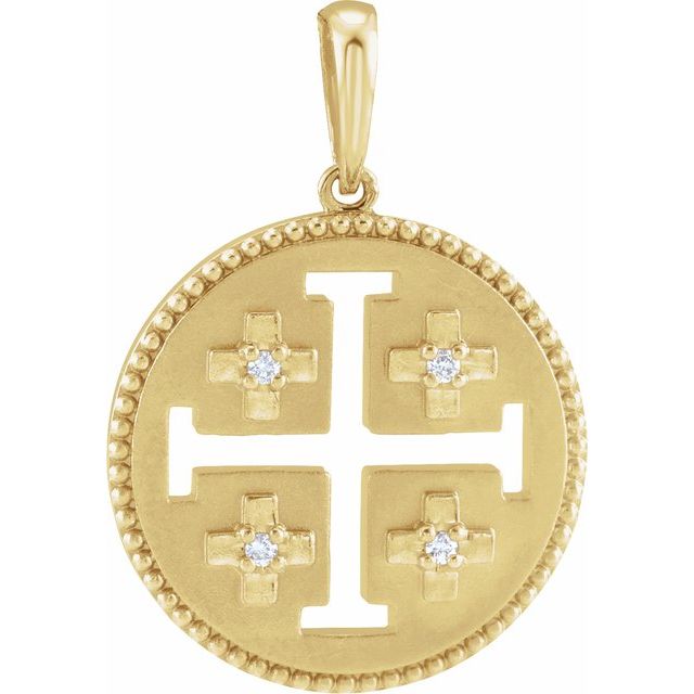 14K Yellow .025 CTW Natural Diamond Jerusalem Cross Pendant