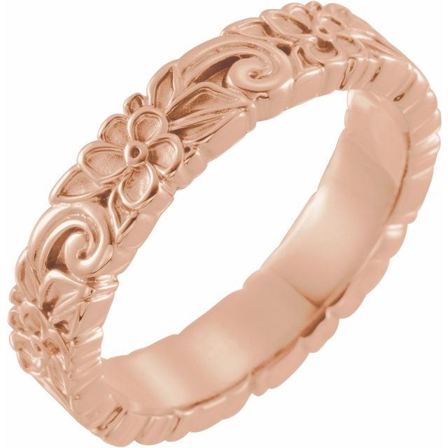 14K Rose 4 mm Floral Band