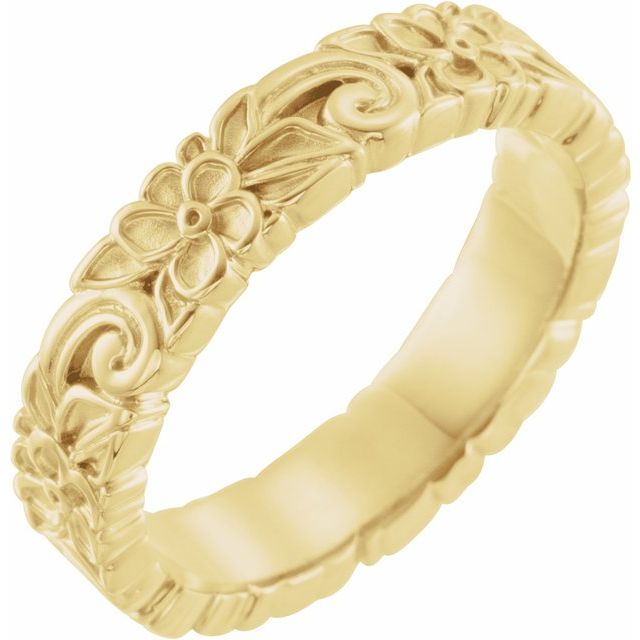 14K Yellow 4 mm Floral Band