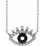 14K White 1/8 CTW Natural Black & White  Diamond Evil Eye 18' Necklace