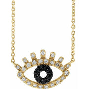 14K Yellow 1/8 CTW Natural Black & White  Diamond Evil Eye 18' Necklace