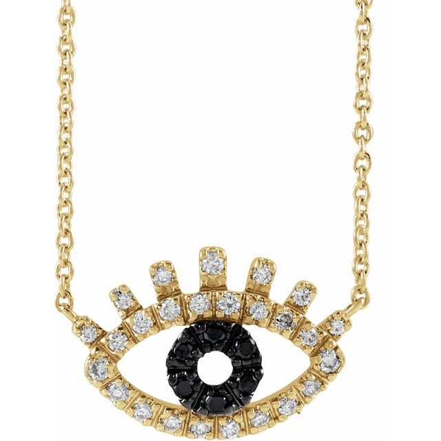 14K Yellow 1/8 CTW Natural Black & White  Diamond Evil Eye 18' Necklace