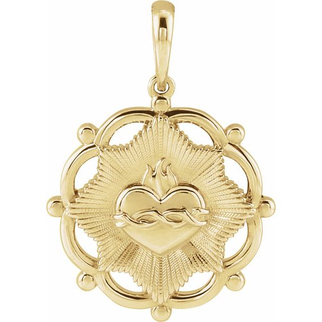14K Yellow Sacred Heart Pendant