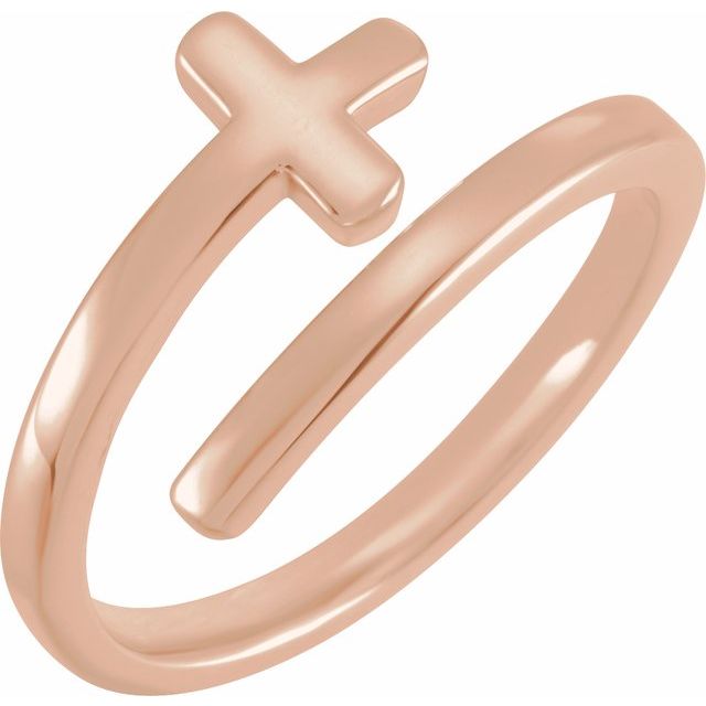 14K Rose Engravable Sideways Cross Ring