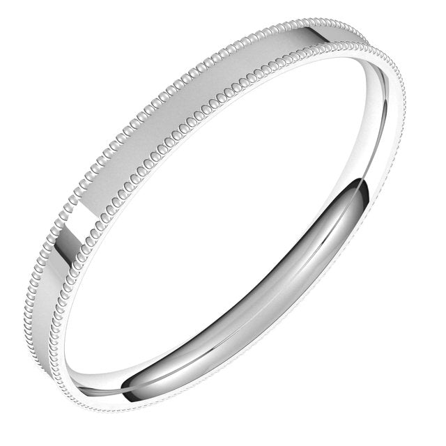14k White 2 Mm Milgrain Comfort-fit Flat Band Size 7