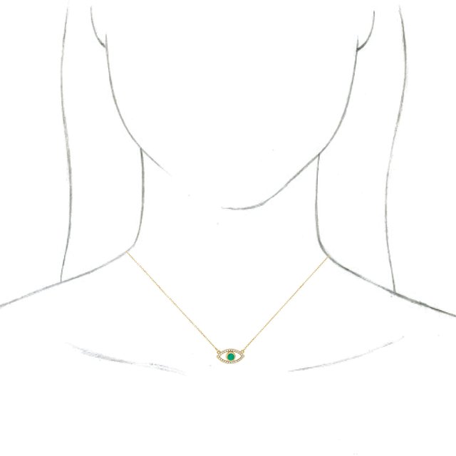 14K Yellow Natural Emerald & Natural White Sapphire Evil Eye 18' Necklace