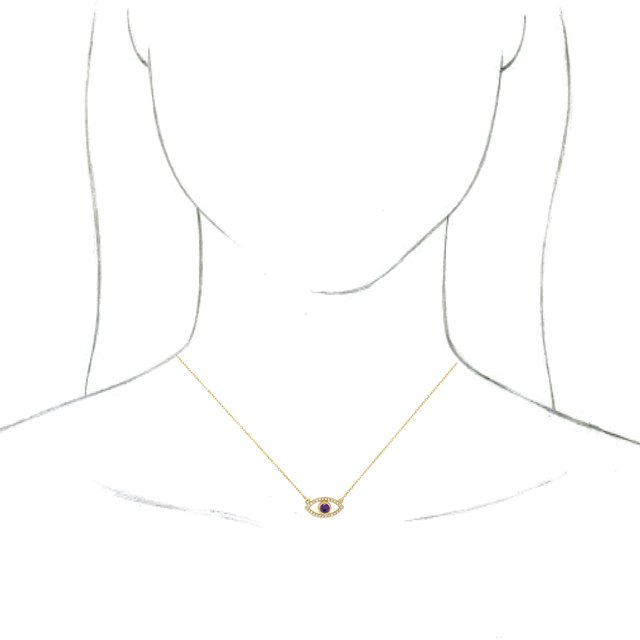 14K Yellow Natural Peridot & Natural White Sapphire Evil Eye 18' Necklace