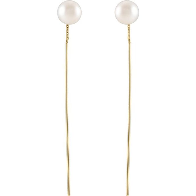 14K Yellow Cultured White Freshwater Pearl Threader Earrings