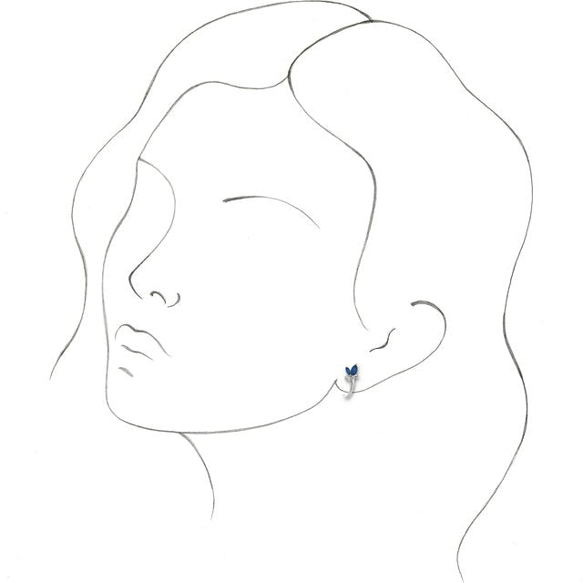 14K White Natural Blue Sapphire Floral J-Hoop Earrings